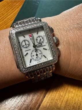MICHELE Deco Diamond Chronograph Watch AUTHENTIC